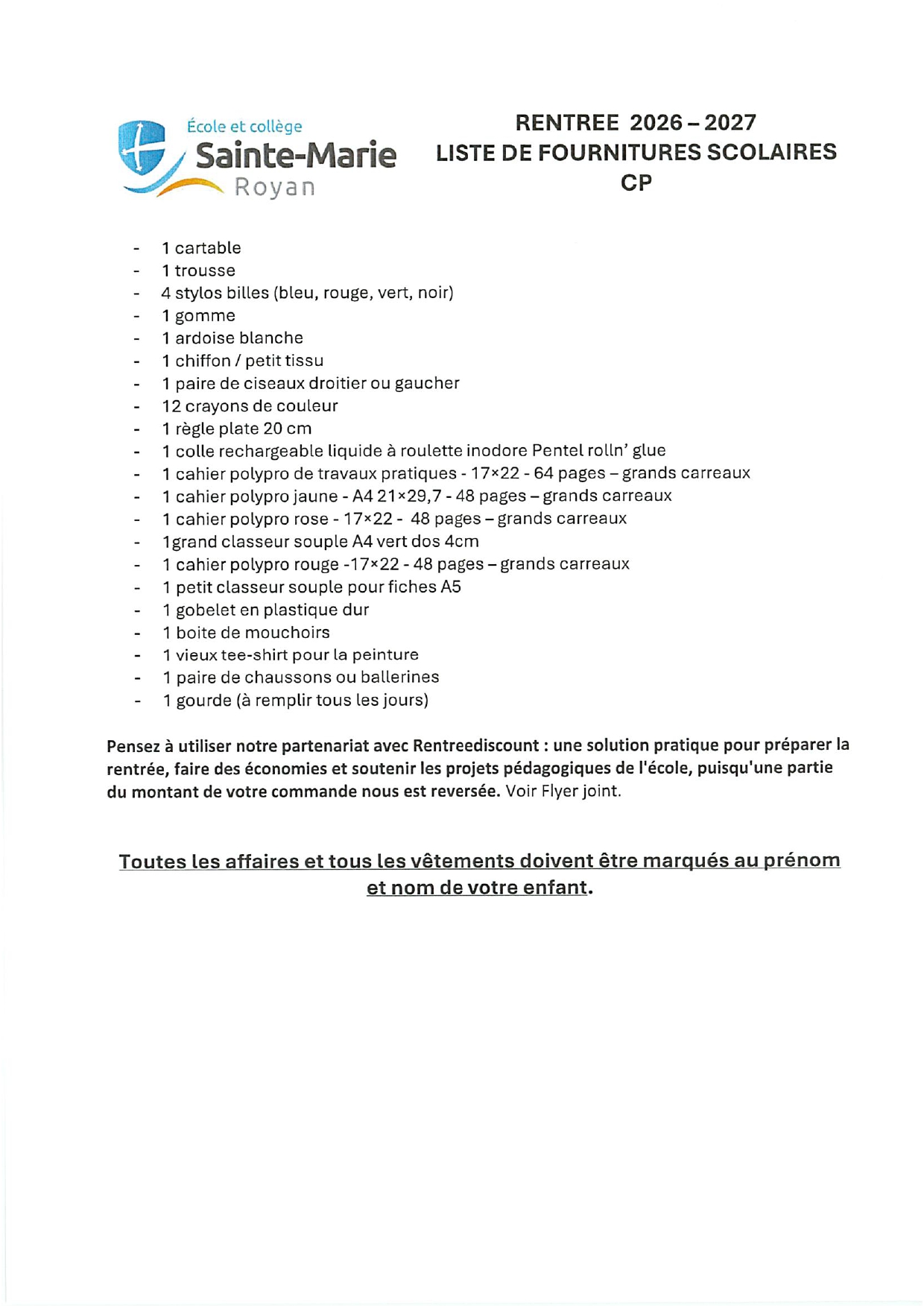Liste fournitures CP 2026 2027 page 0001